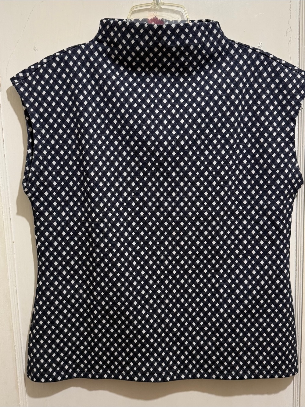 Ann Taylor Navy and White Sleeveless High-Neck Check Blouse - Picture 3 of 9